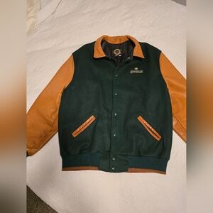 VTG Varsity coat xl long  Leather/Wool Letterman Dehen Embroidered wilbur ellis